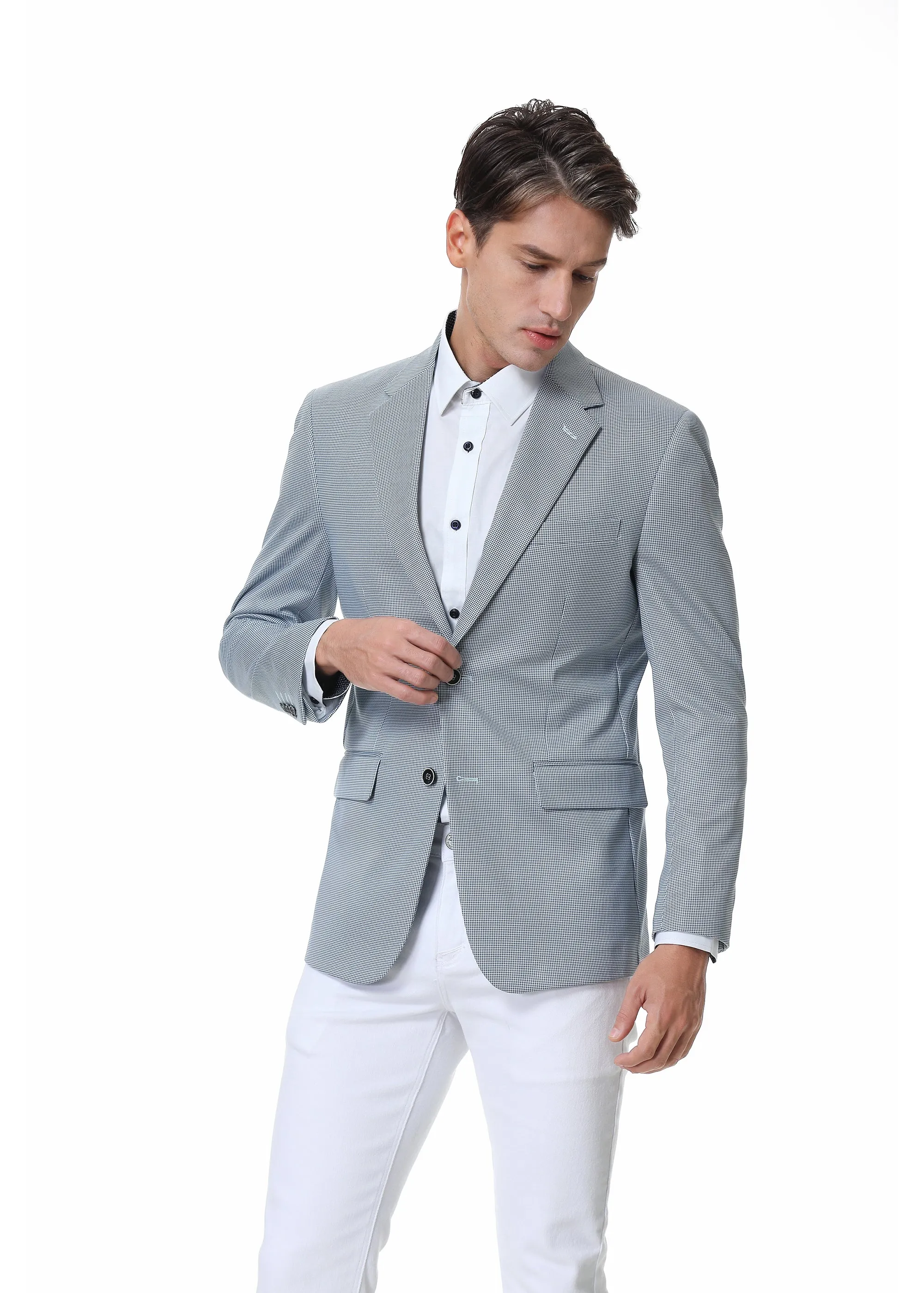 Duchamp London Blue Gingham Stretch Sport Coat