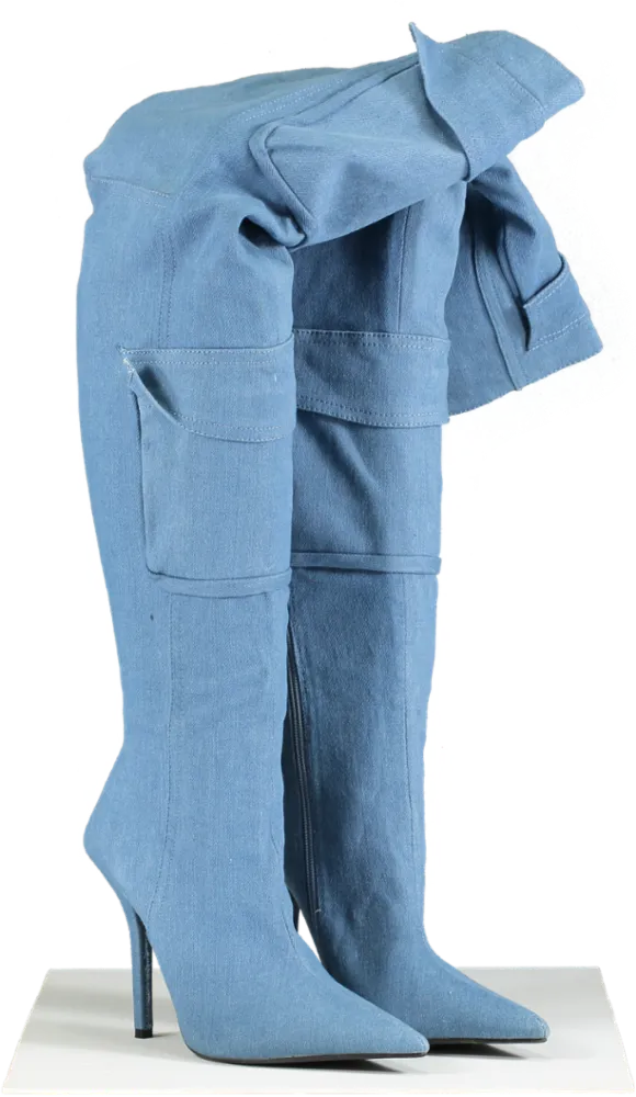 EGO Blue Denim Knee High Boots UK Size 4
