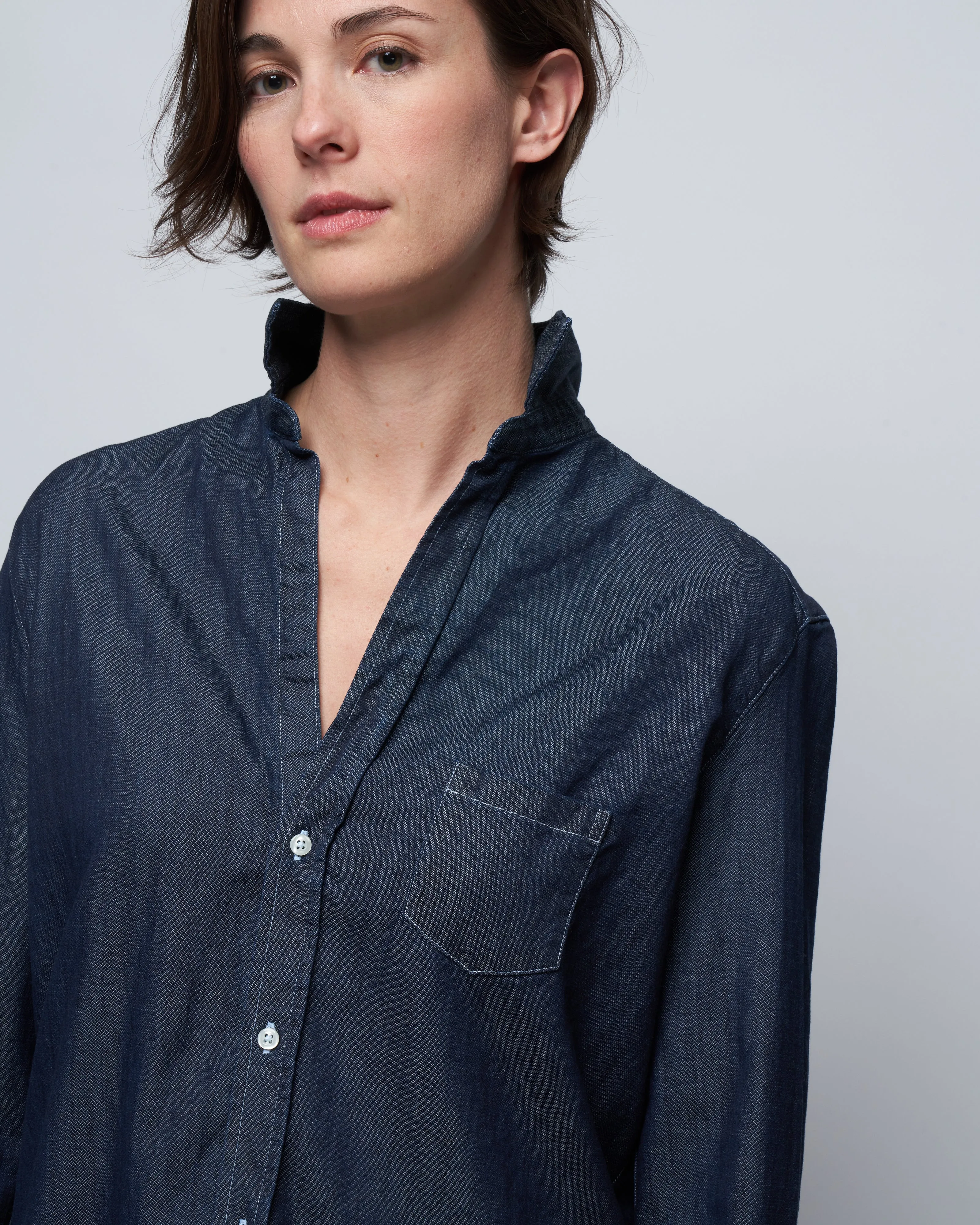 eileen woven button up - raw rinse denim