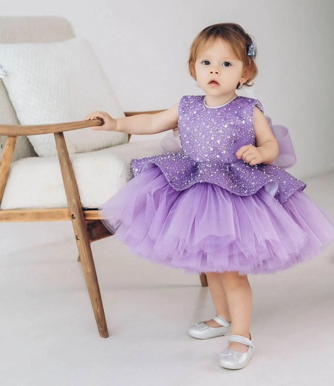 Elegant sequin baby dress, birthday party girl dress, wedding flower girl evening dress with tiara