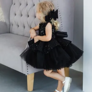 Elegant sequin baby dress, birthday party girl dress, wedding flower girl evening dress with tiara