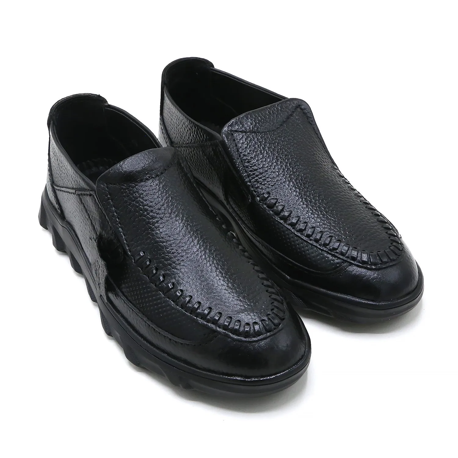 Eminent Black Casual Loafers for Men – Textured Faux Leather