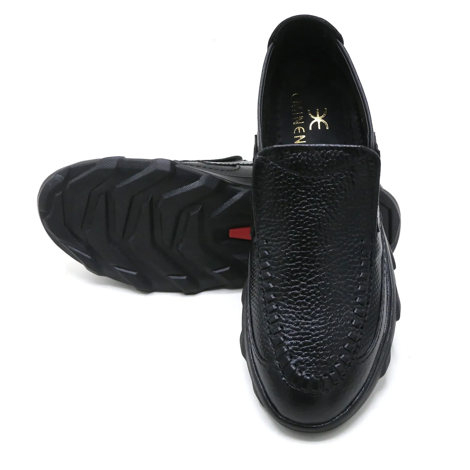Eminent Black Casual Loafers for Men – Textured Faux Leather
