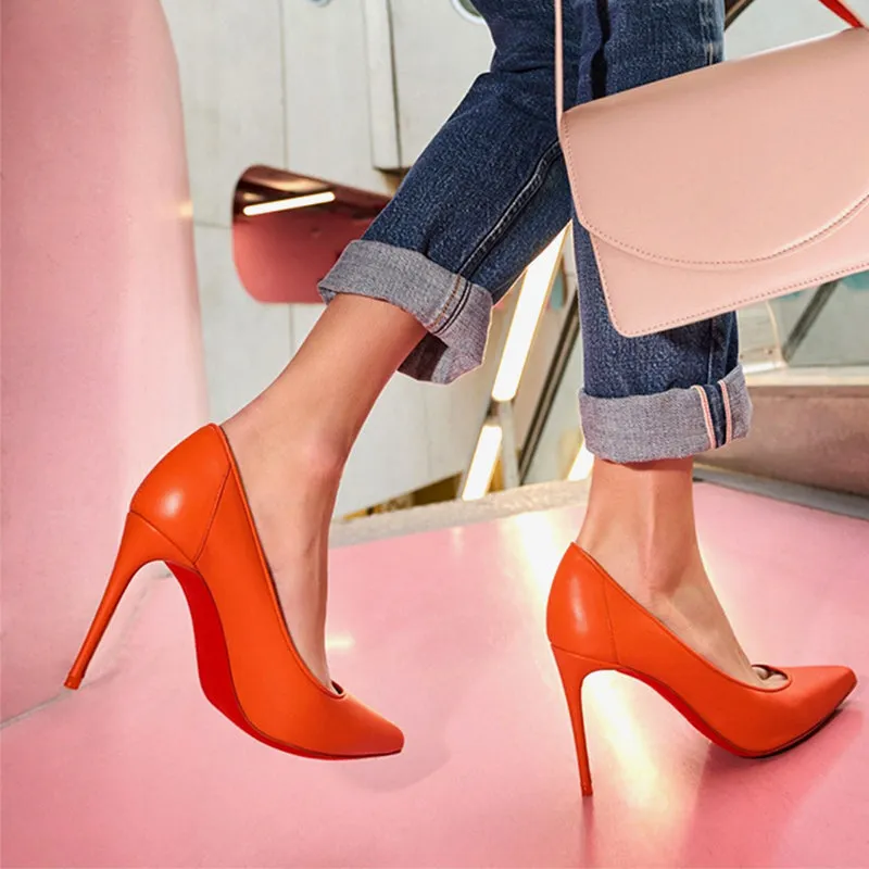 Eye-catching Orange Leather Sporty  Pump