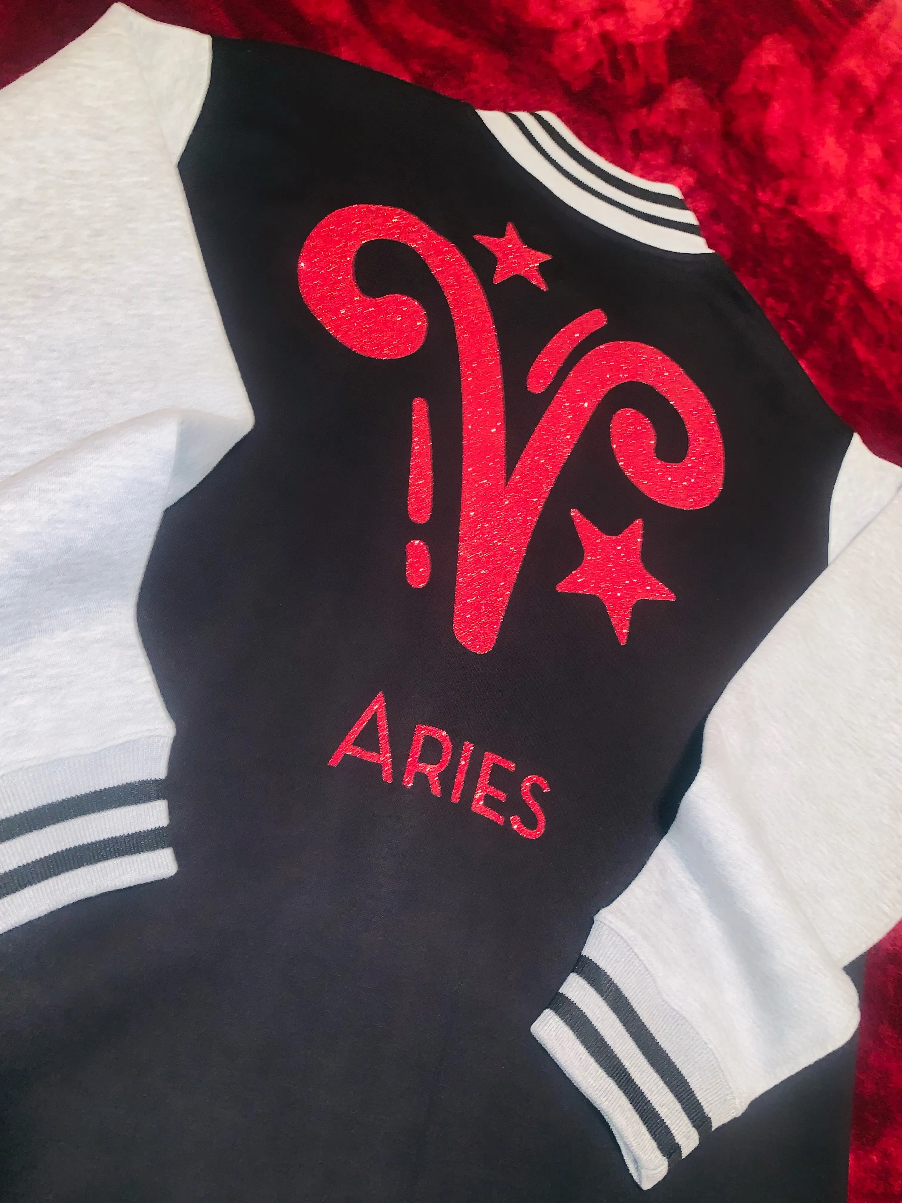 Fallon Aurielle Unisex Signature Aries Logo & Name Zodiac Jacket Jogging Set (Black, Light Gray & Red Sparkle)