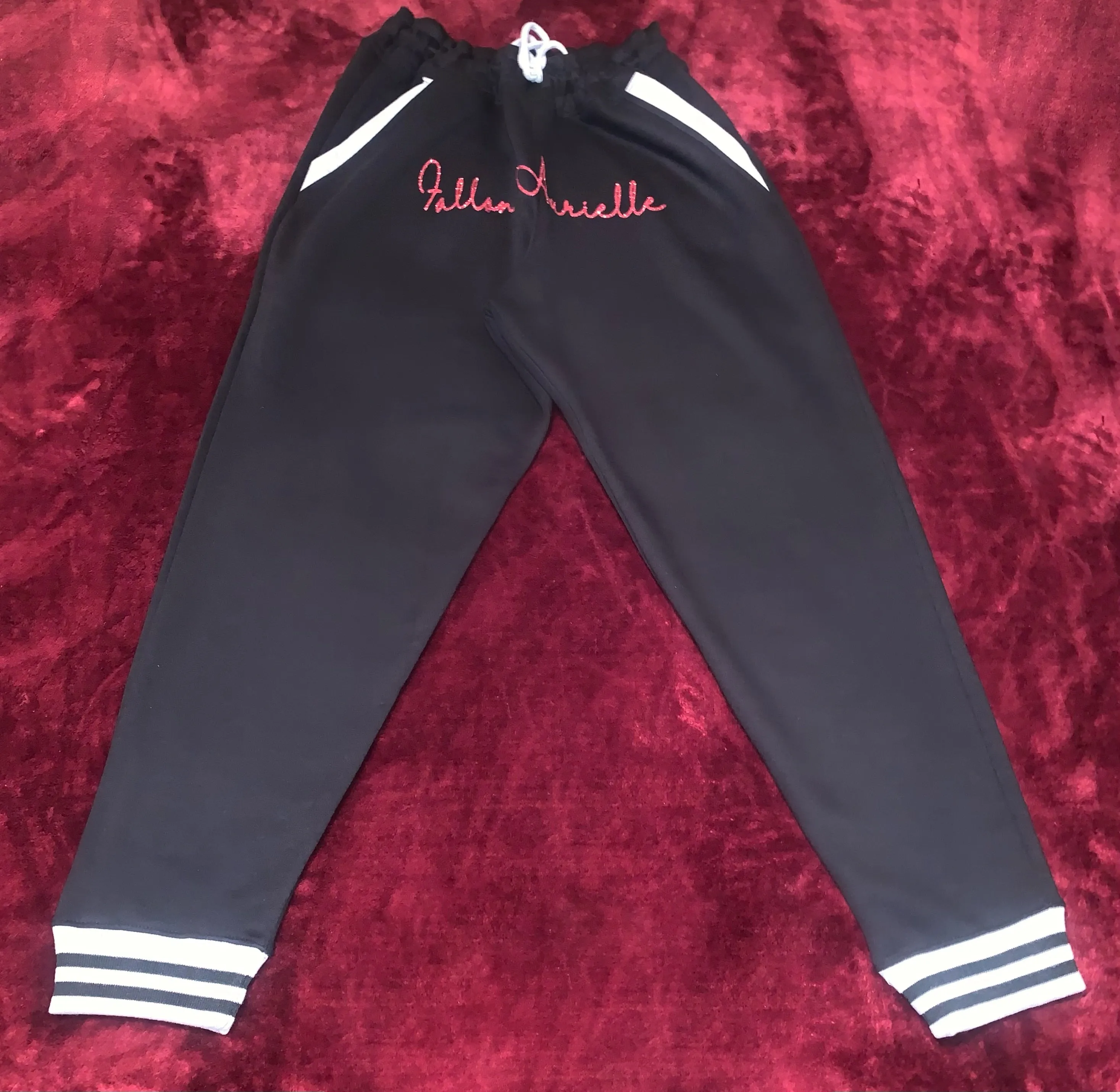 Fallon Aurielle Unisex Signature Aries Logo & Name Zodiac Jacket Jogging Set (Black, Light Gray & Red Sparkle)