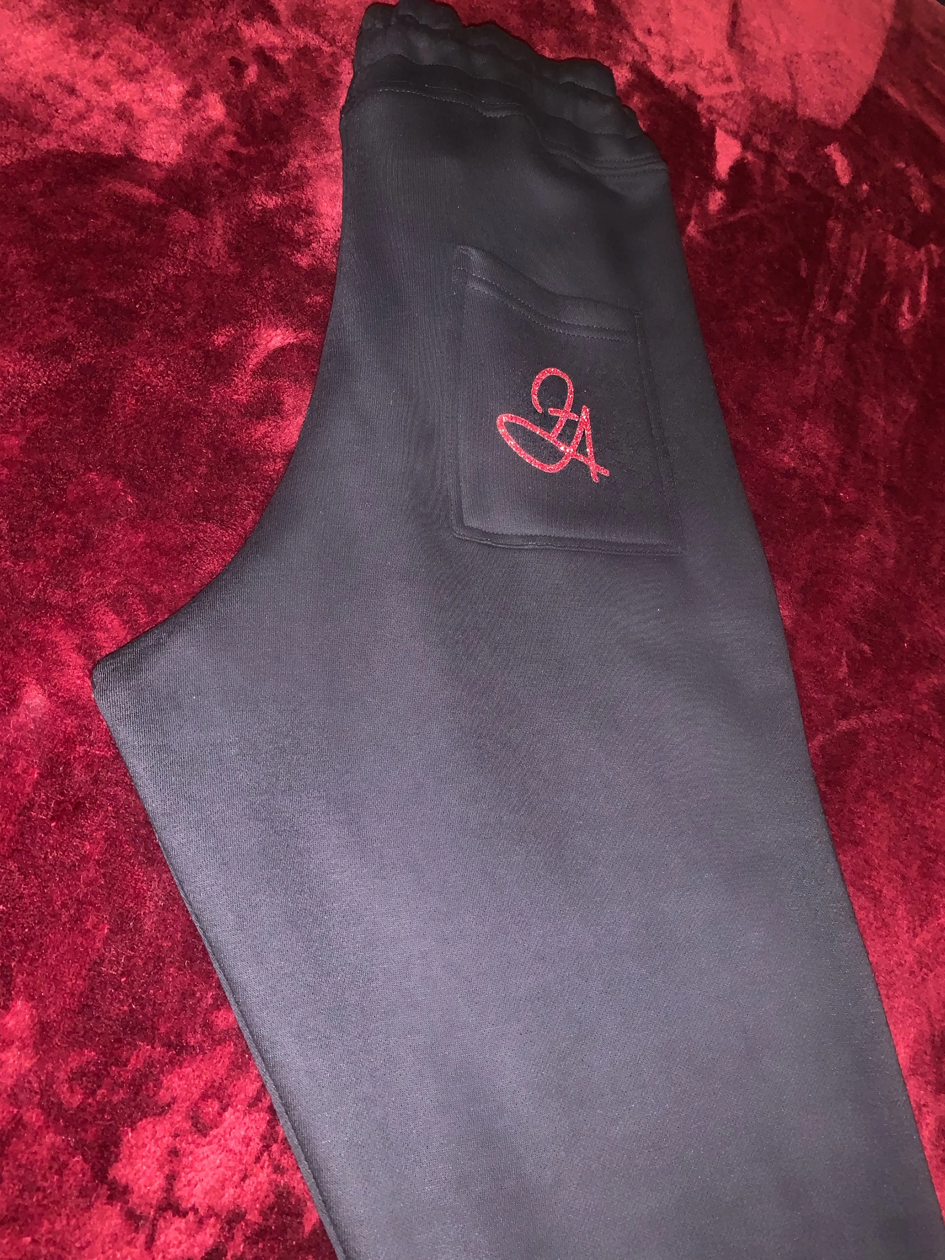 Fallon Aurielle Unisex Signature Aries Logo & Name Zodiac Jacket Jogging Set (Black, Light Gray & Red Sparkle)