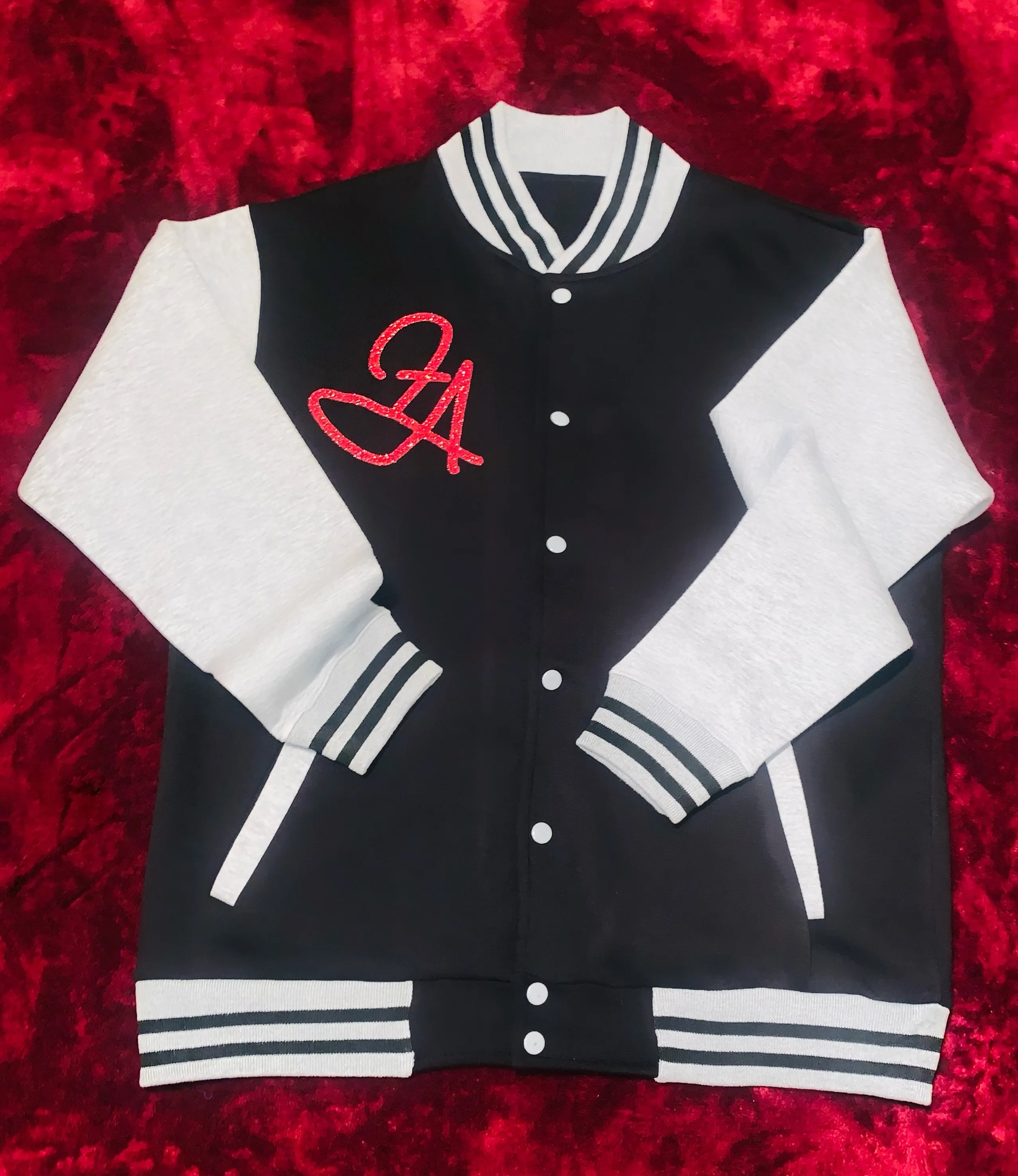 Fallon Aurielle Unisex Signature Aries Logo & Name Zodiac Jacket Jogging Set (Black, Light Gray & Red Sparkle)