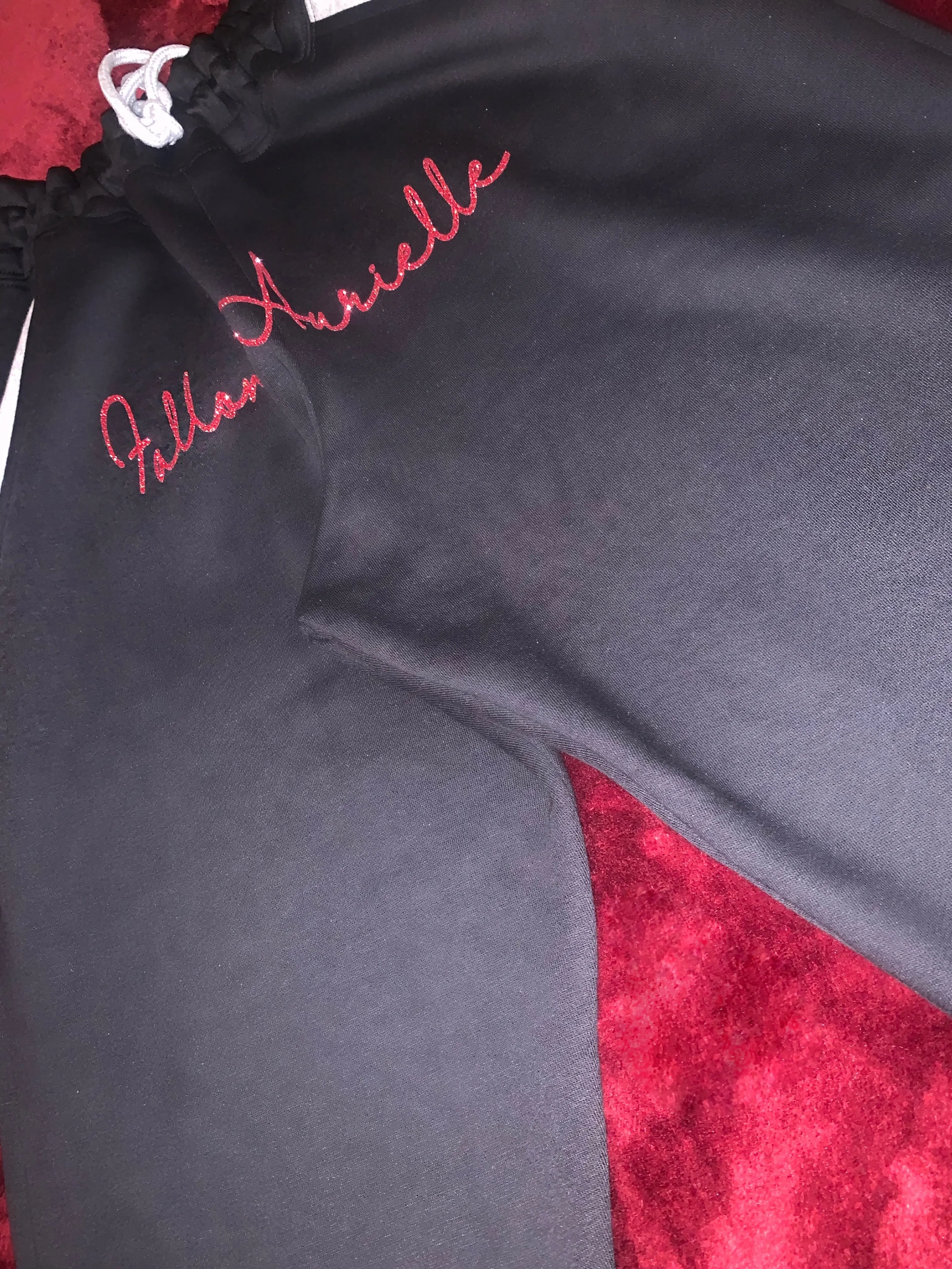 Fallon Aurielle Unisex Signature Aries Logo & Name Zodiac Jacket Jogging Set (Black, Light Gray & Red Sparkle)