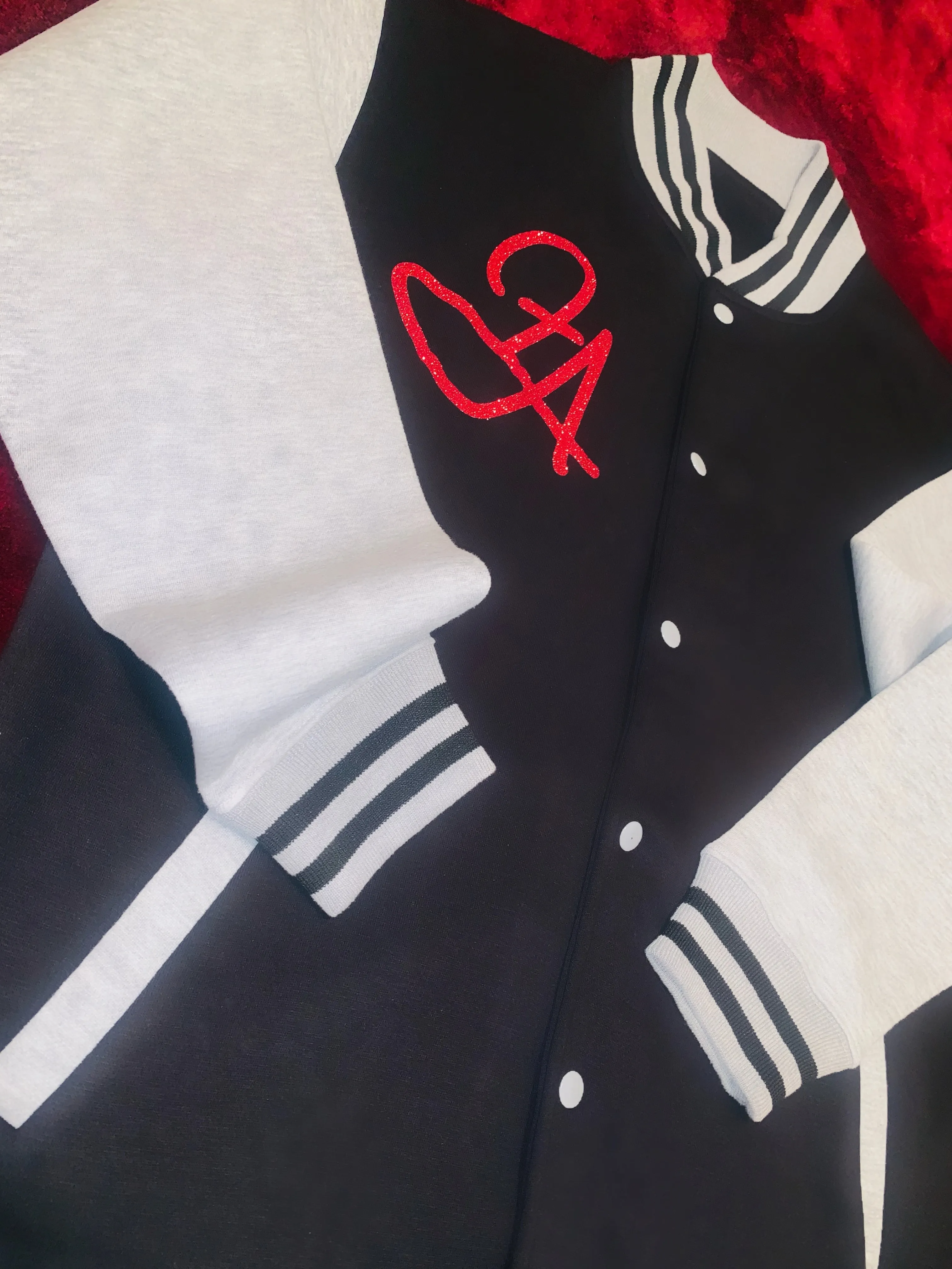 Fallon Aurielle Unisex Signature Aries Logo & Name Zodiac Jacket Jogging Set (Black, Light Gray & Red Sparkle)