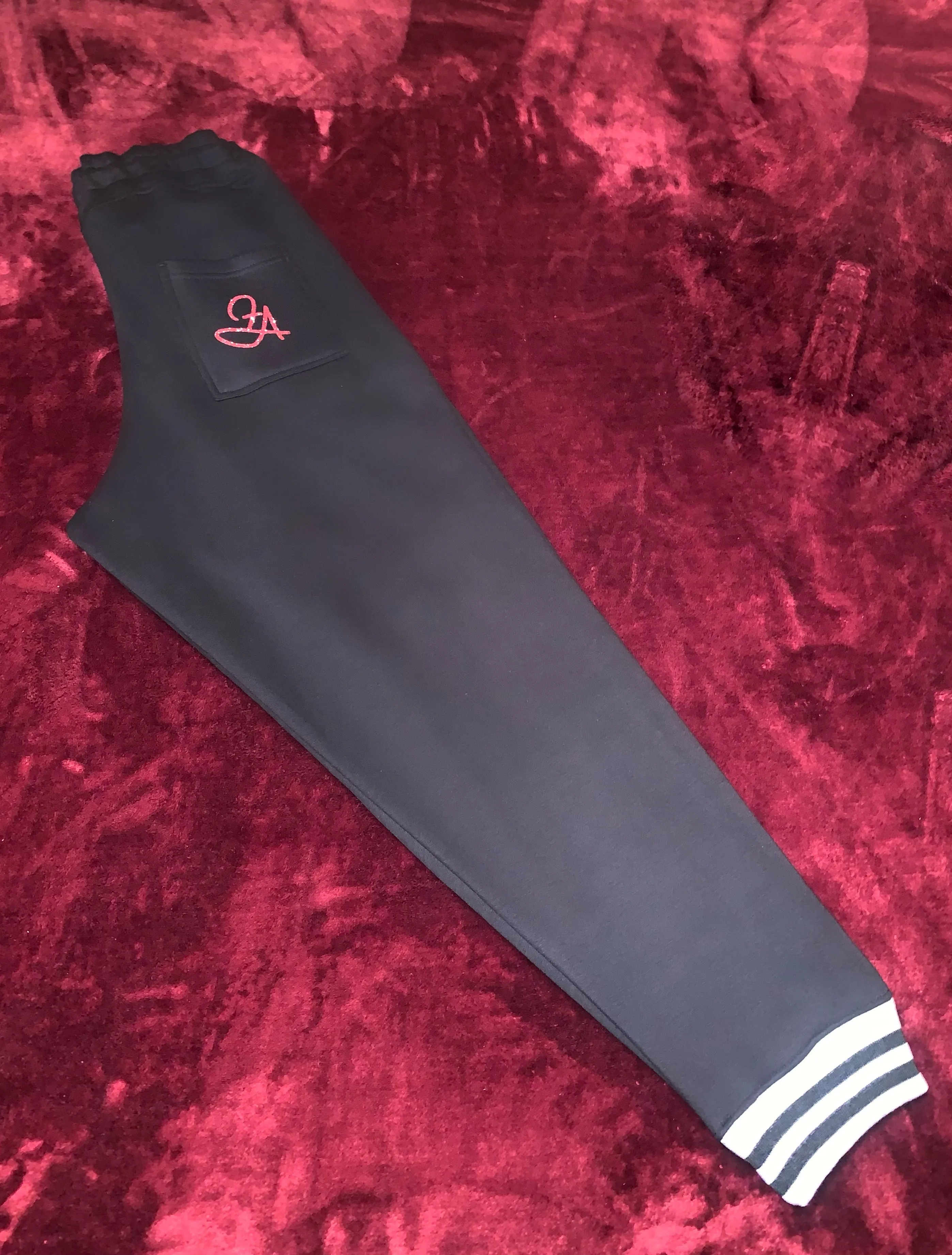 Fallon Aurielle Unisex Signature Aries Logo & Name Zodiac Jacket Jogging Set (Black, Light Gray & Red Sparkle)