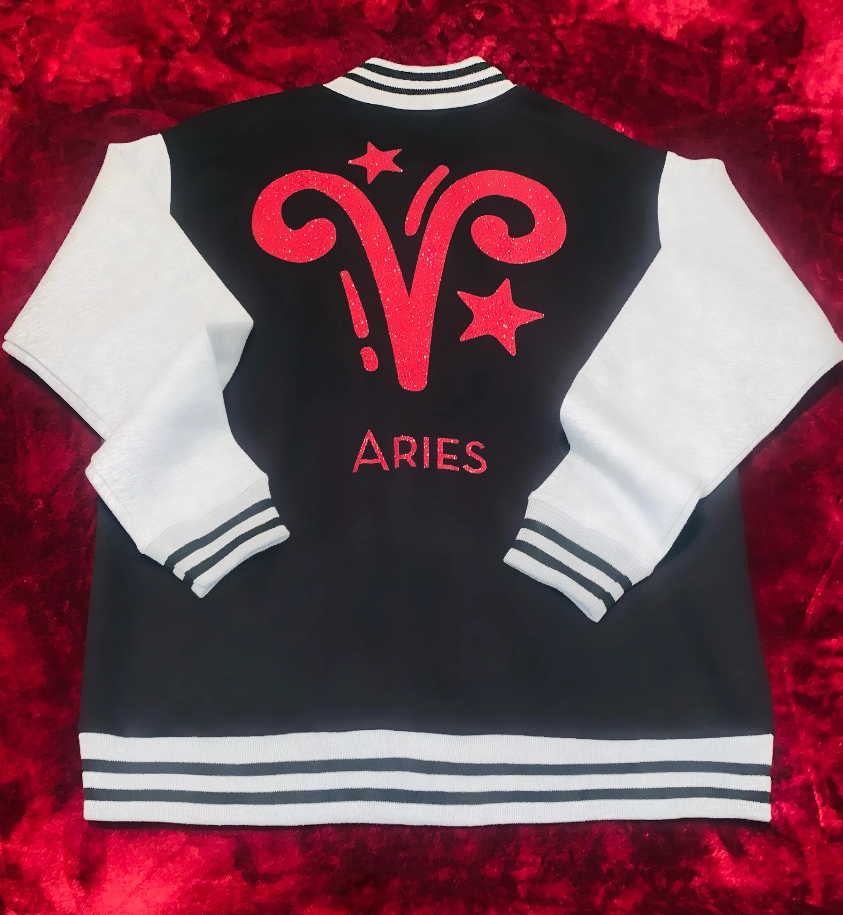 Fallon Aurielle Unisex Signature Aries Logo & Name Zodiac Jacket Jogging Set (Black, Light Gray & Red Sparkle)