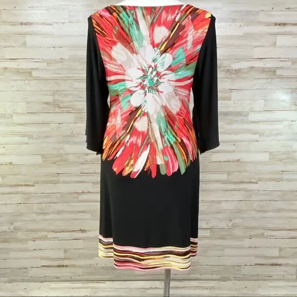 Fenn Wright Manson Floral Dress Womens Size 12 Black Coral Vibrant Shift