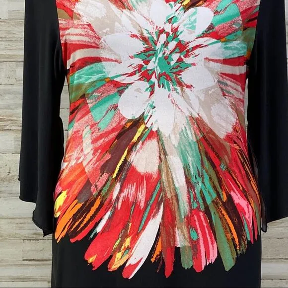Fenn Wright Manson Floral Dress Womens Size 12 Black Coral Vibrant Shift