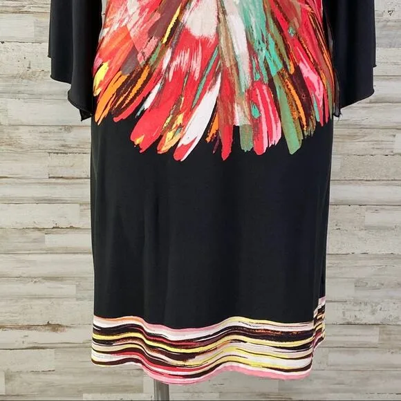 Fenn Wright Manson Floral Dress Womens Size 12 Black Coral Vibrant Shift
