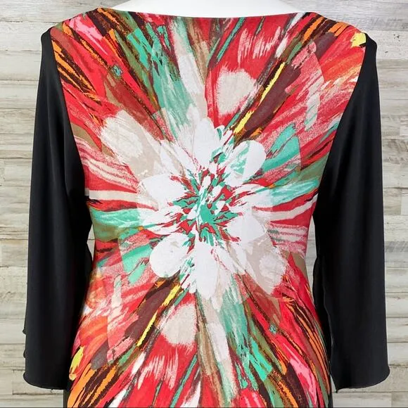 Fenn Wright Manson Floral Dress Womens Size 12 Black Coral Vibrant Shift
