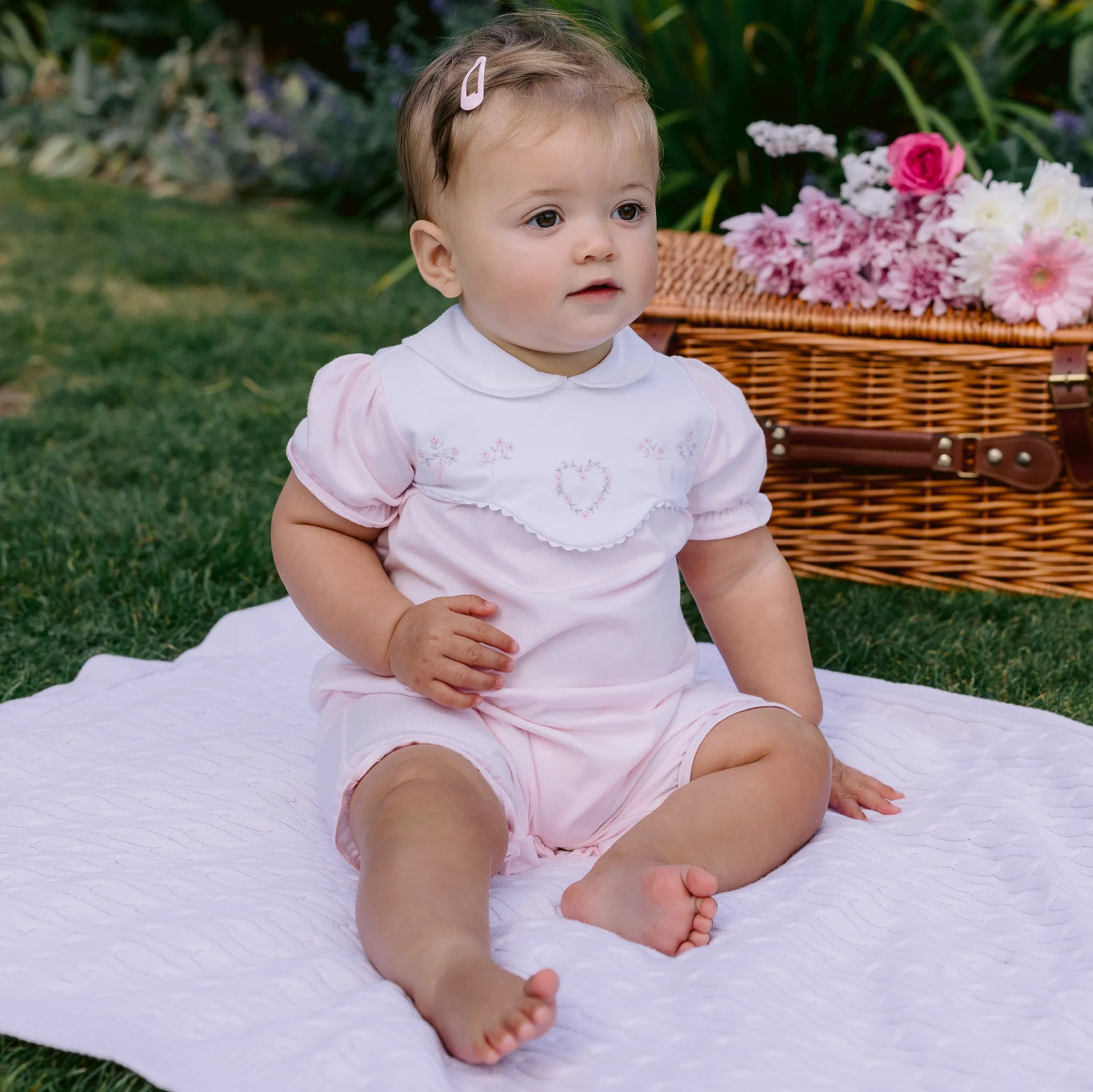 Freda Heart Embroidery Girls Romper