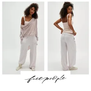 FREE PEOPLE INTIMATLEY Don't Wait Up Lounge Pants Grey Lilac Combo S NWT FP-160