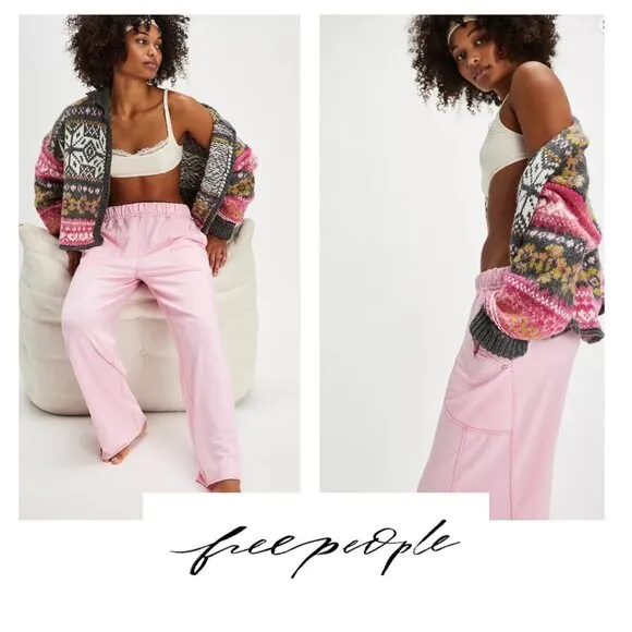 FREE PEOPLE INTIMATLEY Don't Wait Up Lounge Pants Grey Lilac Combo S NWT FP-160
