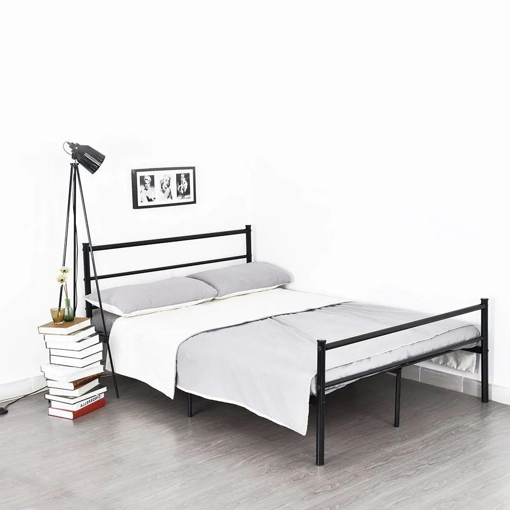 Full size Modern Black Metal Platform Bed Frame with Headboard and Footboard