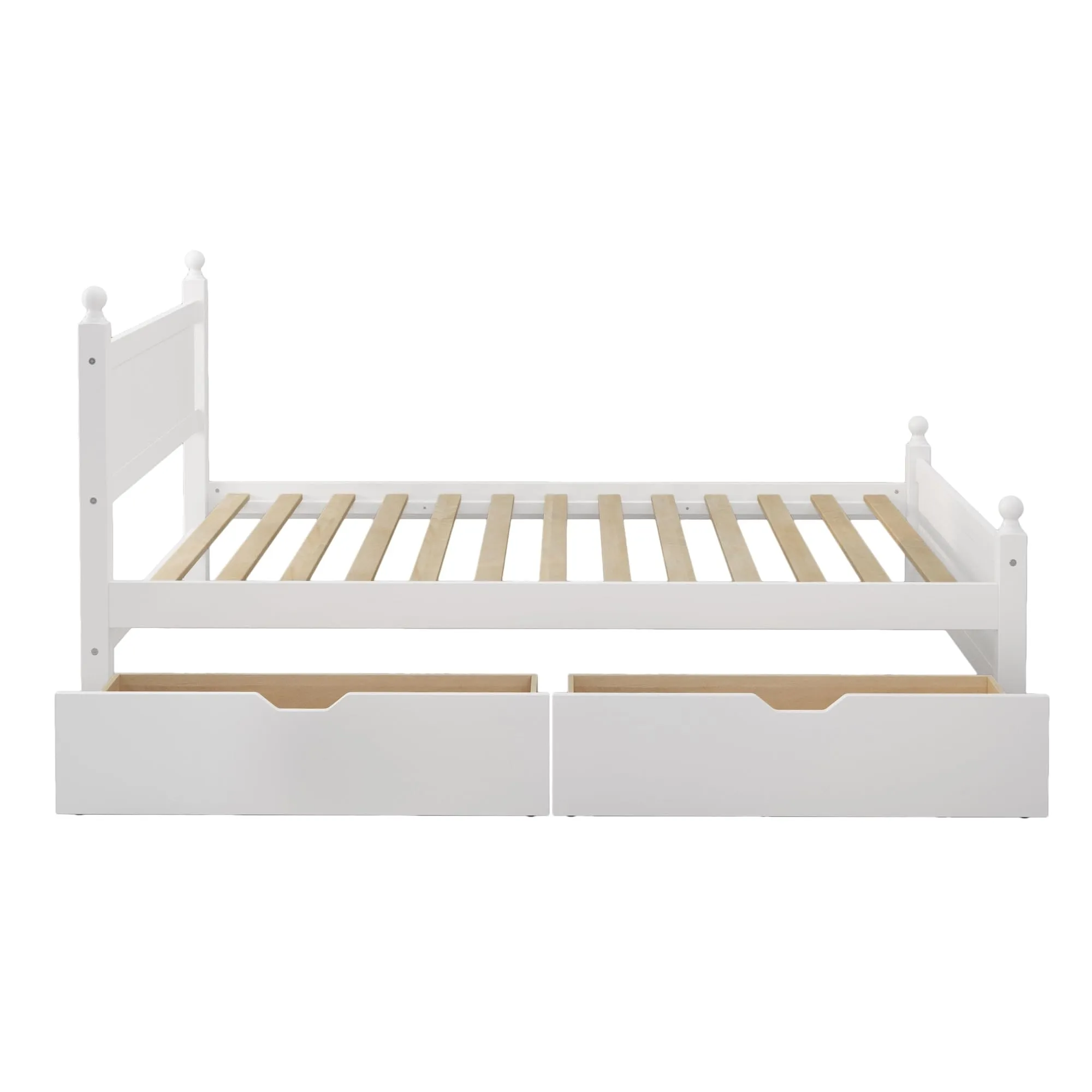 Full Size Platform Bed Frame with 2 Drawers Solid Wood Bedframe for
