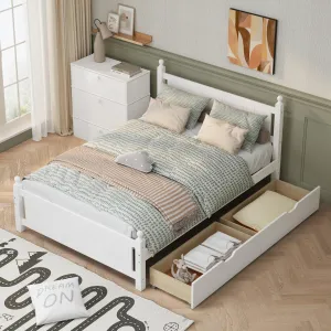 Full Size Platform Bed Frame with 2 Drawers Solid Wood Bedframe for