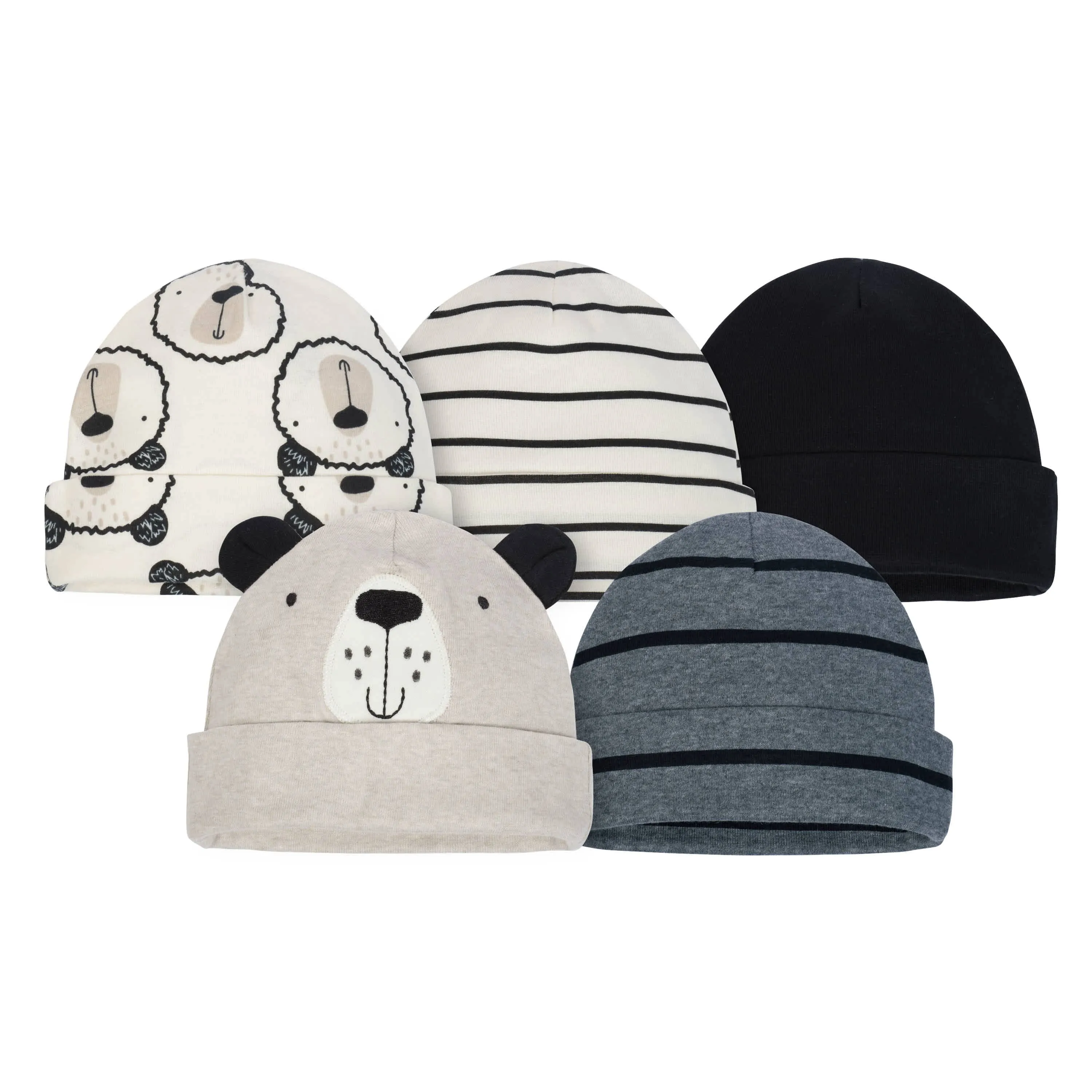 Gerber® 5-Pack Baby Boys Bear Caps