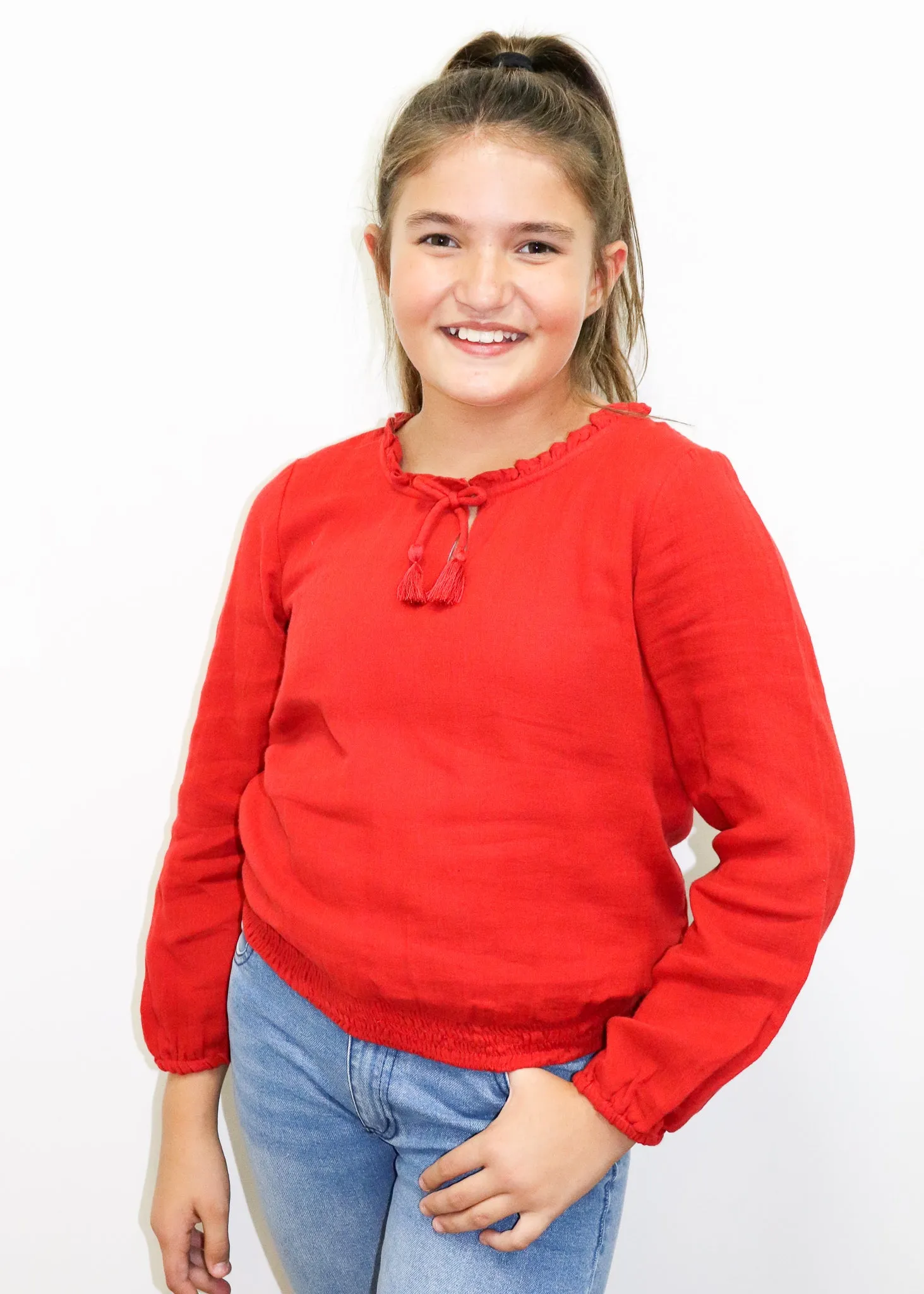 Girls Zion Gauze Peasant Top Red