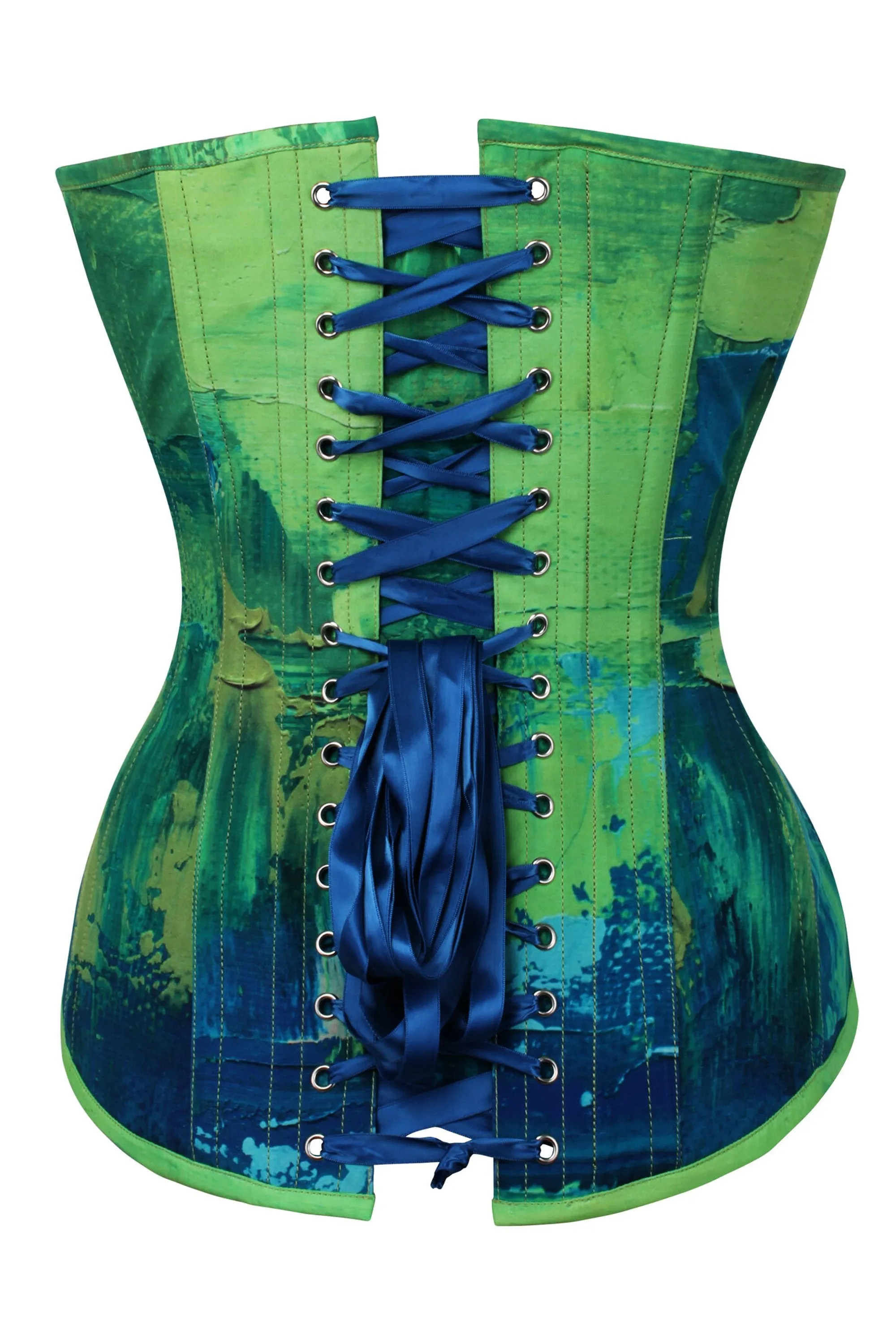 Green and Blue Colour Blot Longline Overbust Corset