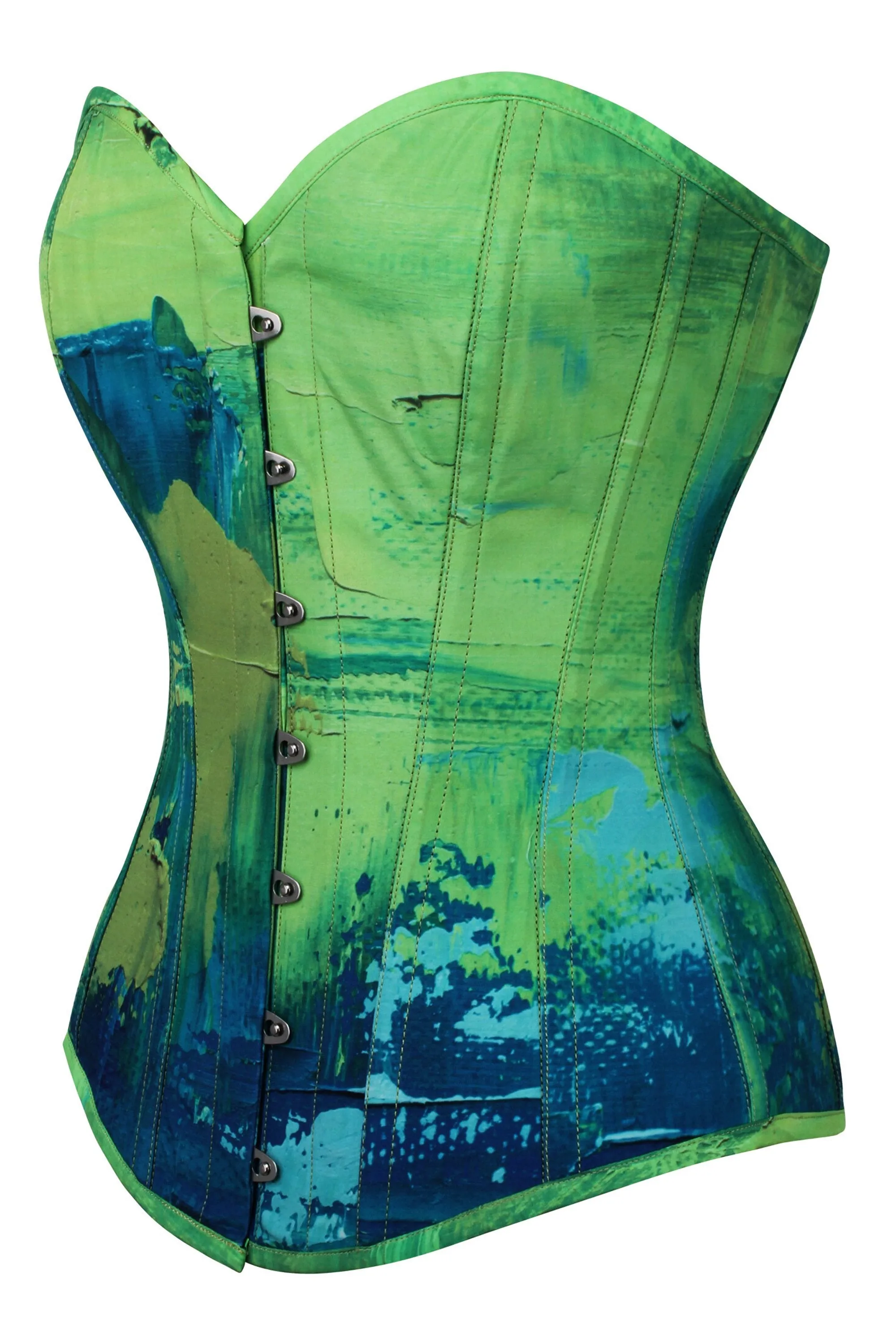 Green and Blue Colour Blot Longline Overbust Corset