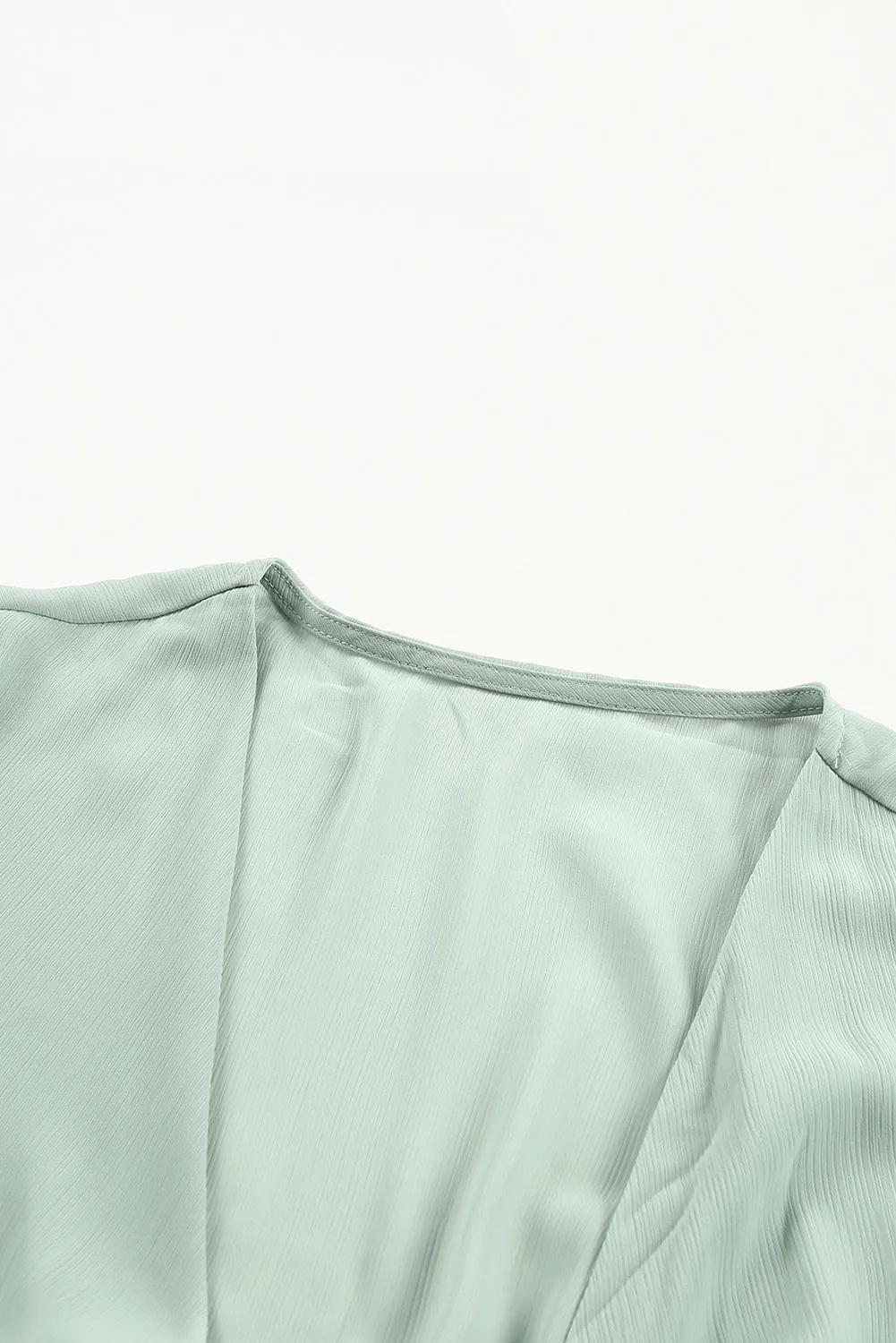 Green Deep V Neck Lantern Sleeve Knotted Tiered Mini Dress