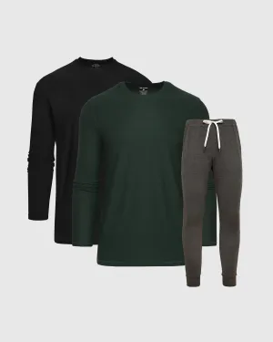 Green Stone Active Long Sleeve Crew and Jogger 3-Pack