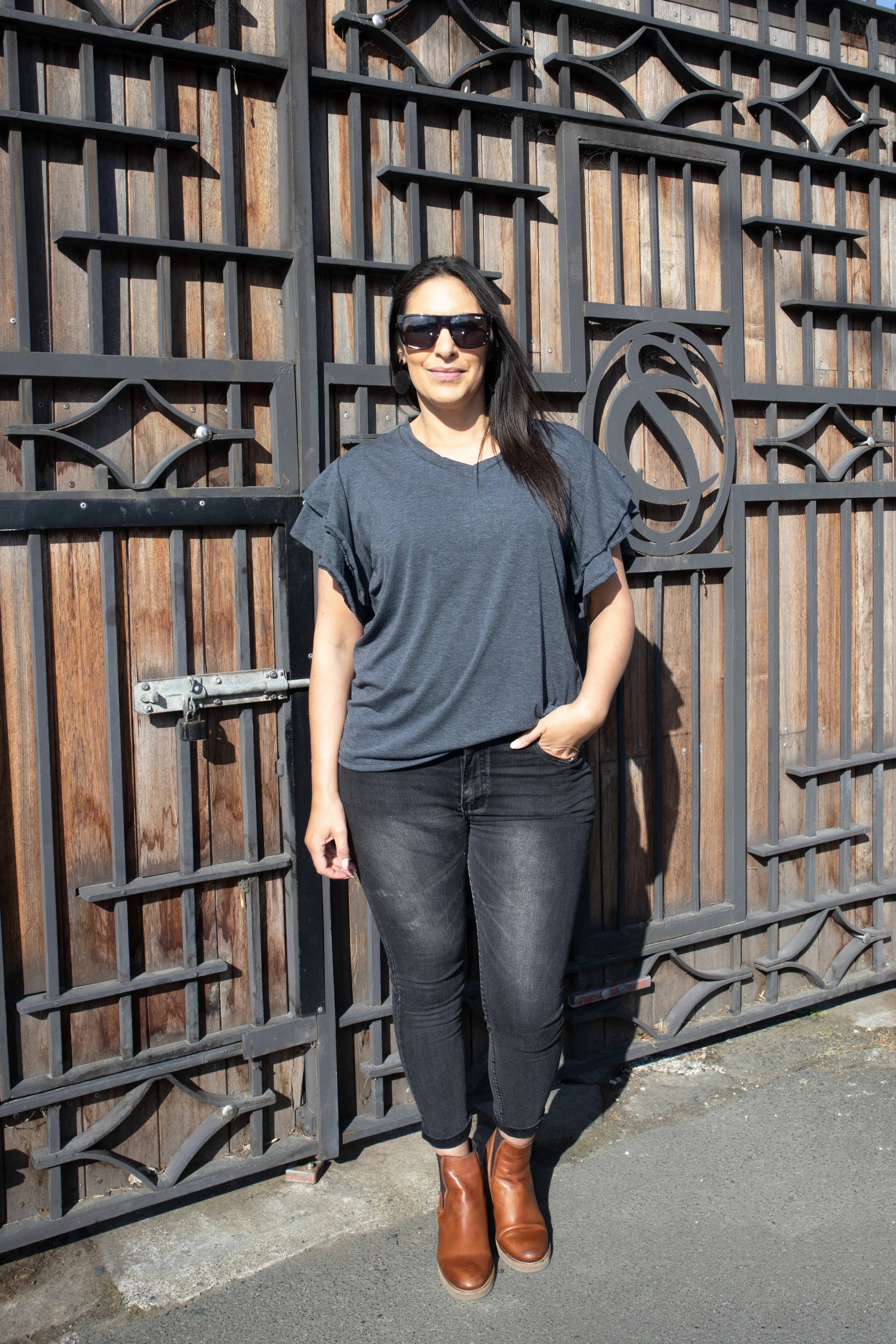 Grey Marl Flutter Sleeve Tee