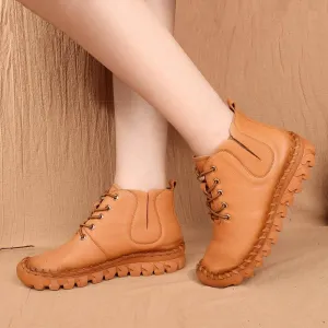 Handmade Casual Soft Sole Platform Flat Leather Shoes