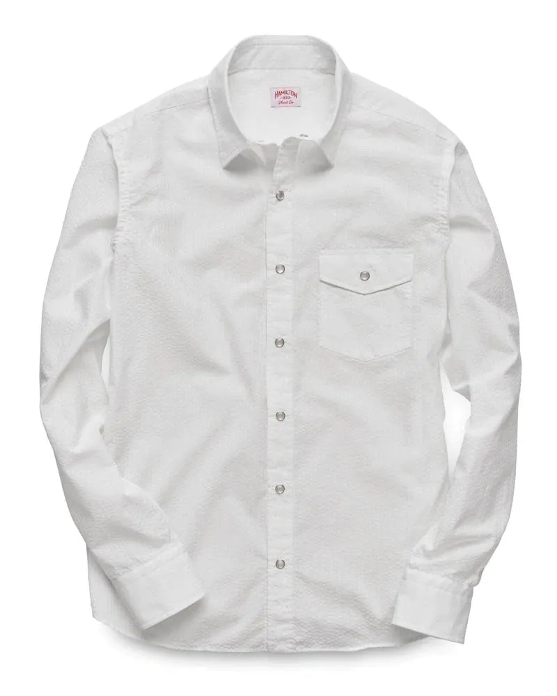 Harris Seersucker Pearl Snap (White)