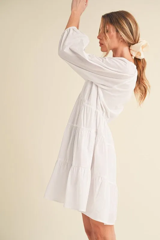 Hazel Blues® |  Aemi   Co Notched Balloon Sleeve Tiered Mini Dress