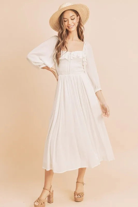 Hazel Blues® |  Aemi   Co Ruffled Smocked Square Neck Balloon Sleeve Dress