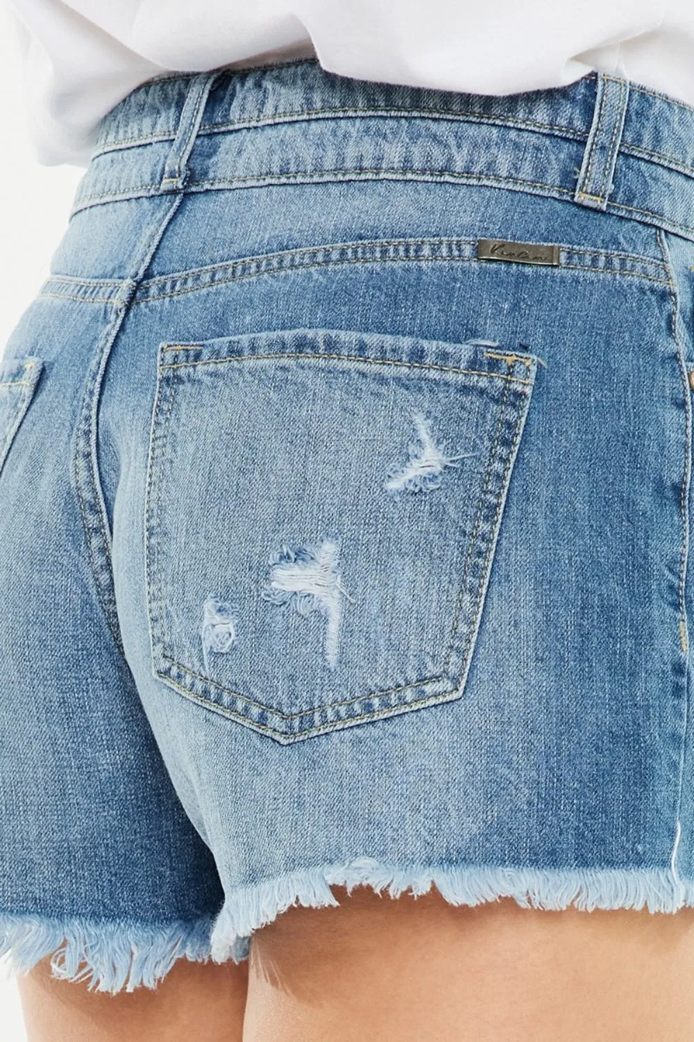 Kancan High Rise Raw Hem Denim Shorts