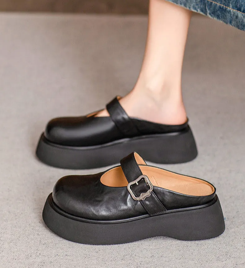 Ladies Genuine Leather Comfortable Platform Wedge Slippers