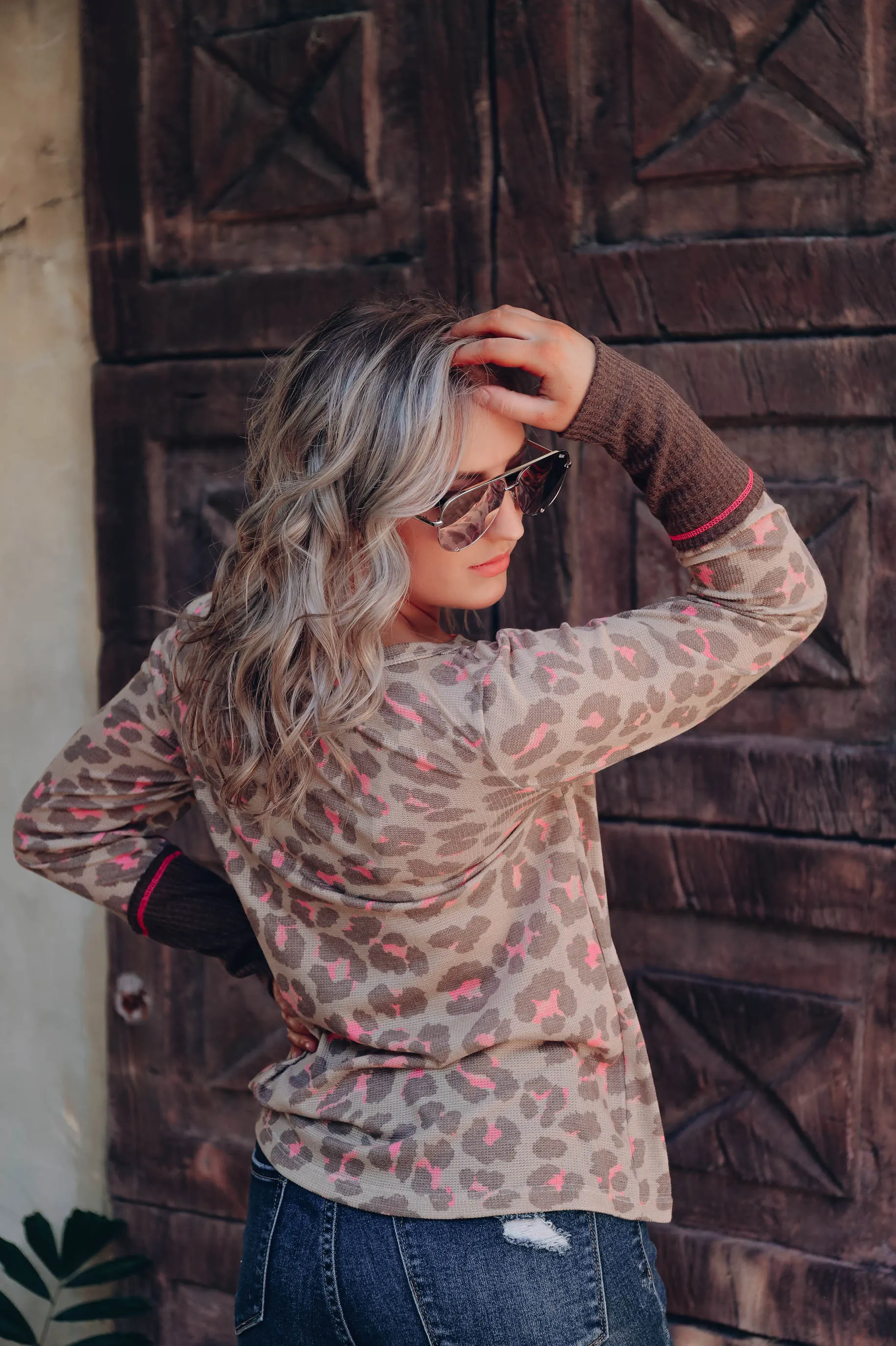 Lanie Leopard Long Sleeve Top - Taupe