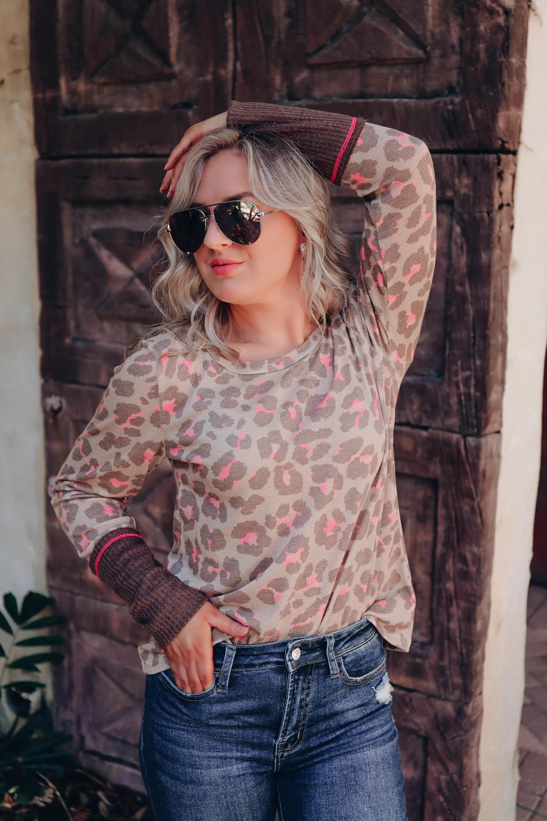 Lanie Leopard Long Sleeve Top - Taupe