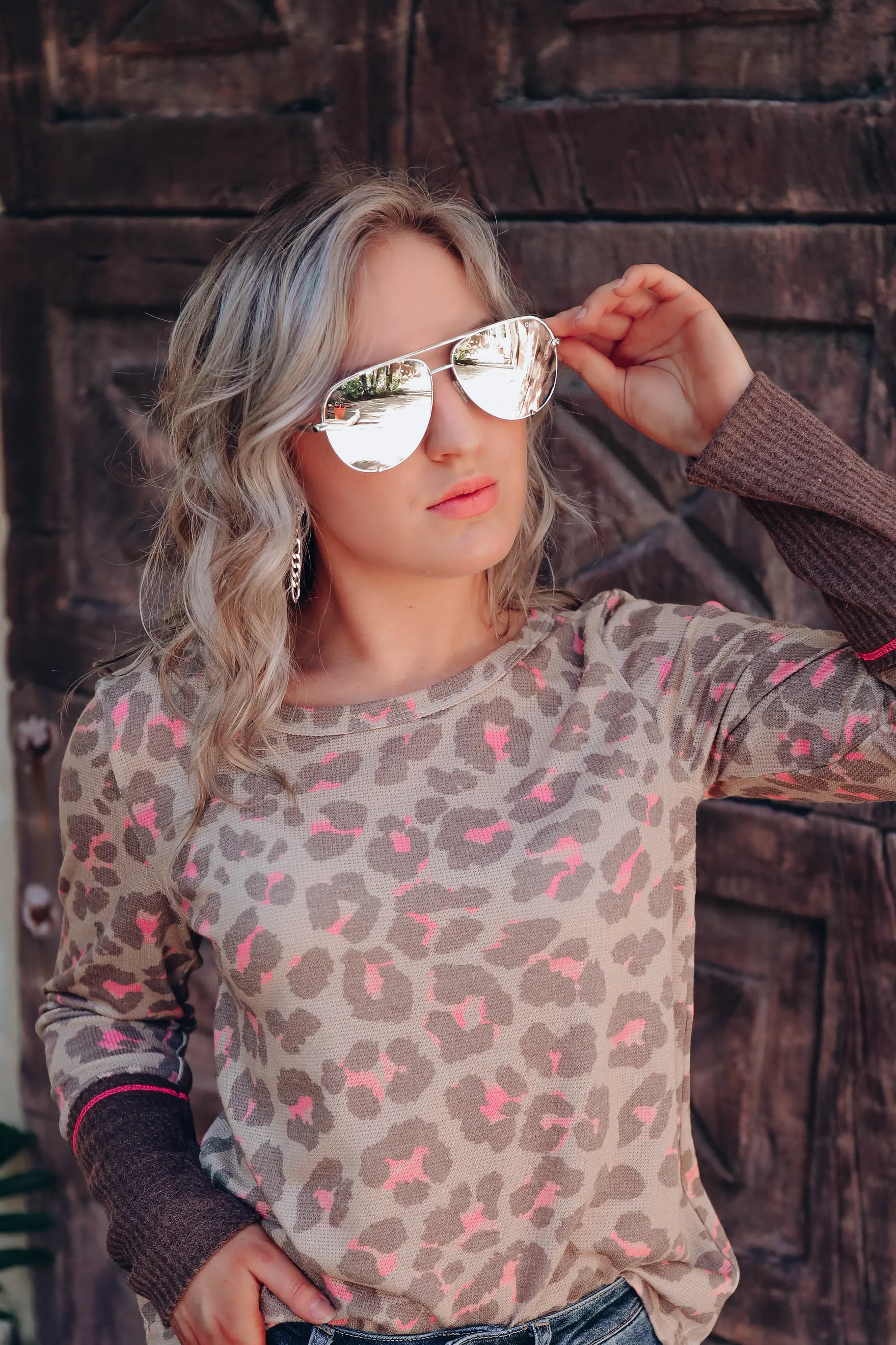 Lanie Leopard Long Sleeve Top - Taupe