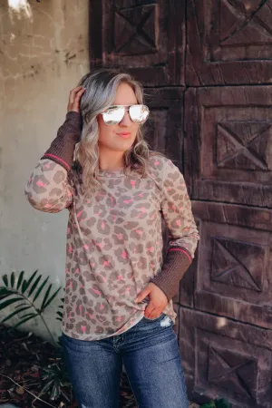 Lanie Leopard Long Sleeve Top - Taupe