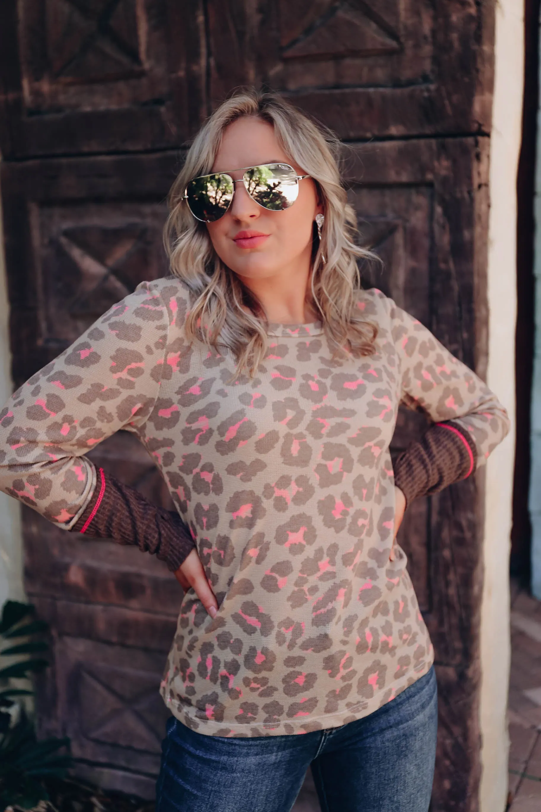 Lanie Leopard Long Sleeve Top - Taupe
