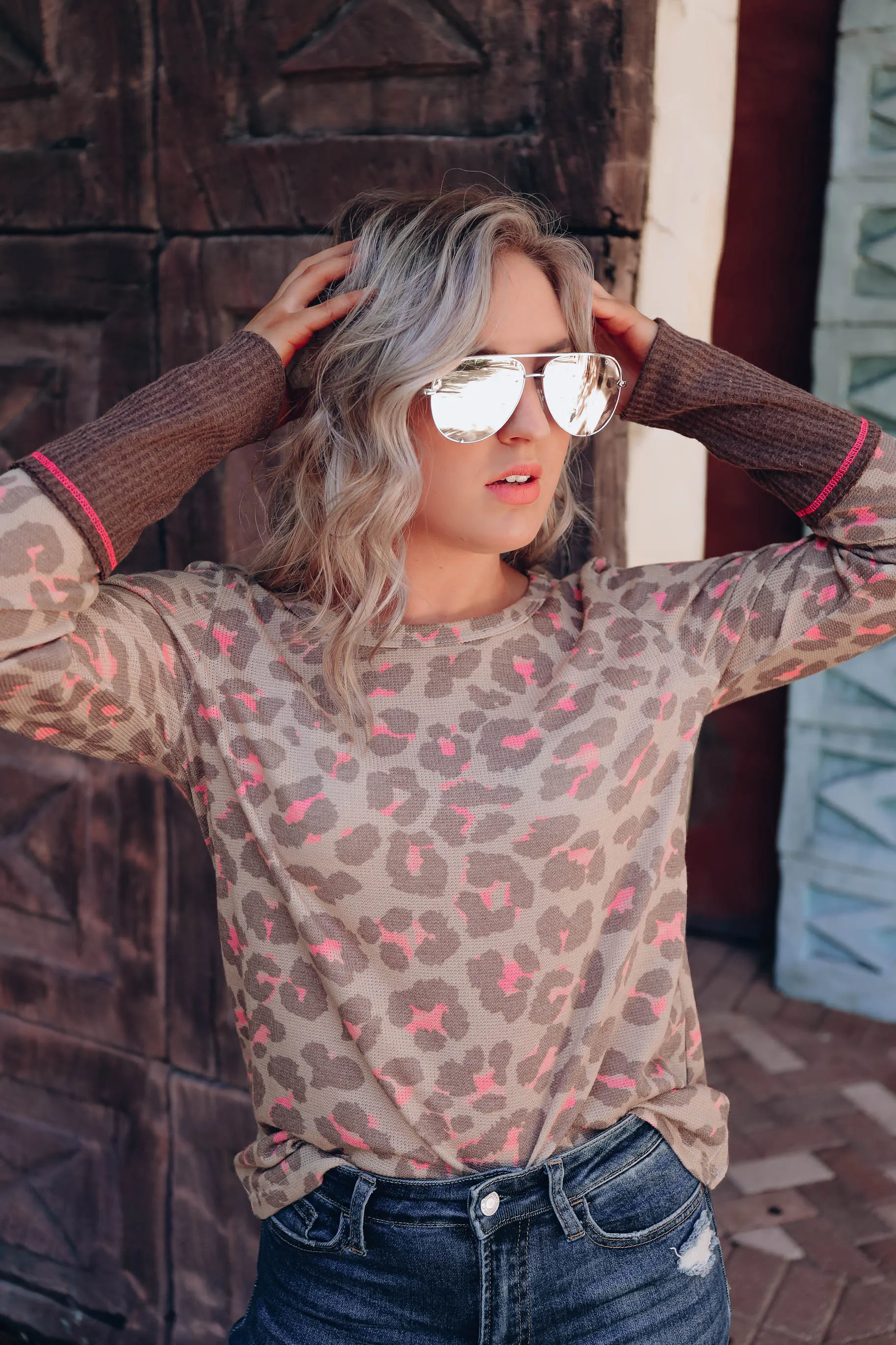 Lanie Leopard Long Sleeve Top - Taupe