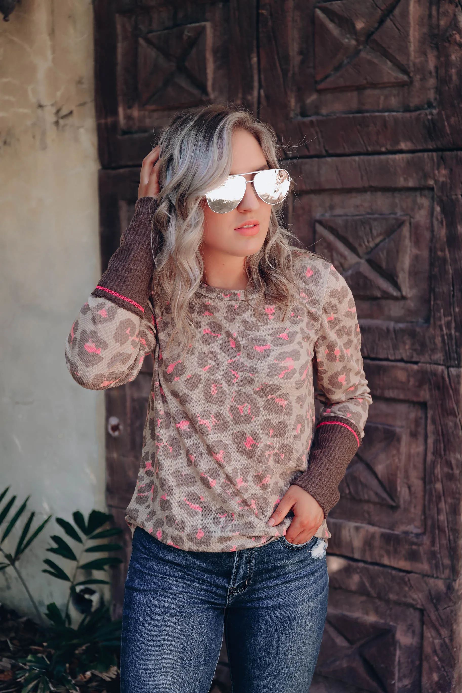 Lanie Leopard Long Sleeve Top - Taupe