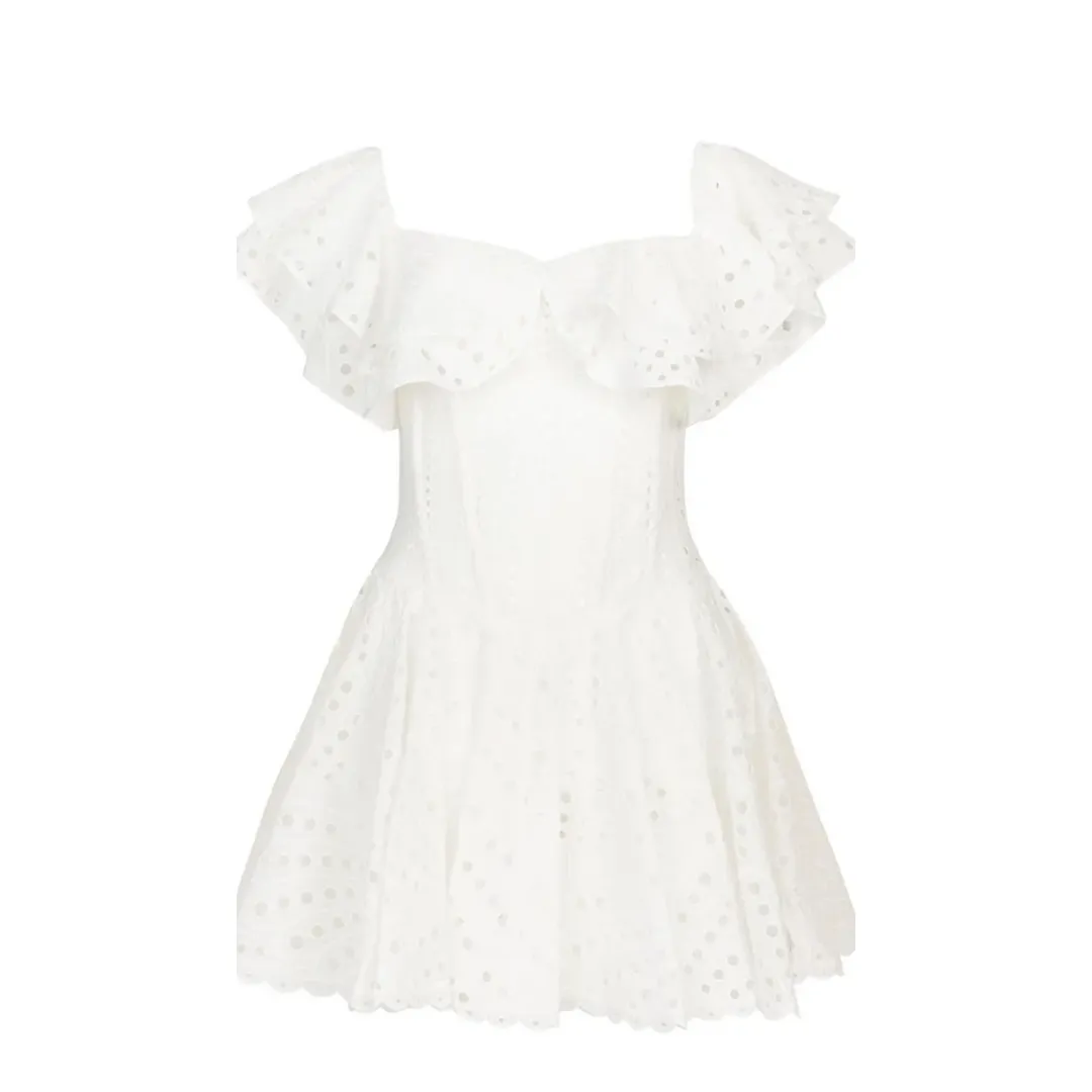 Laser Cut Ruffle Mini Dress