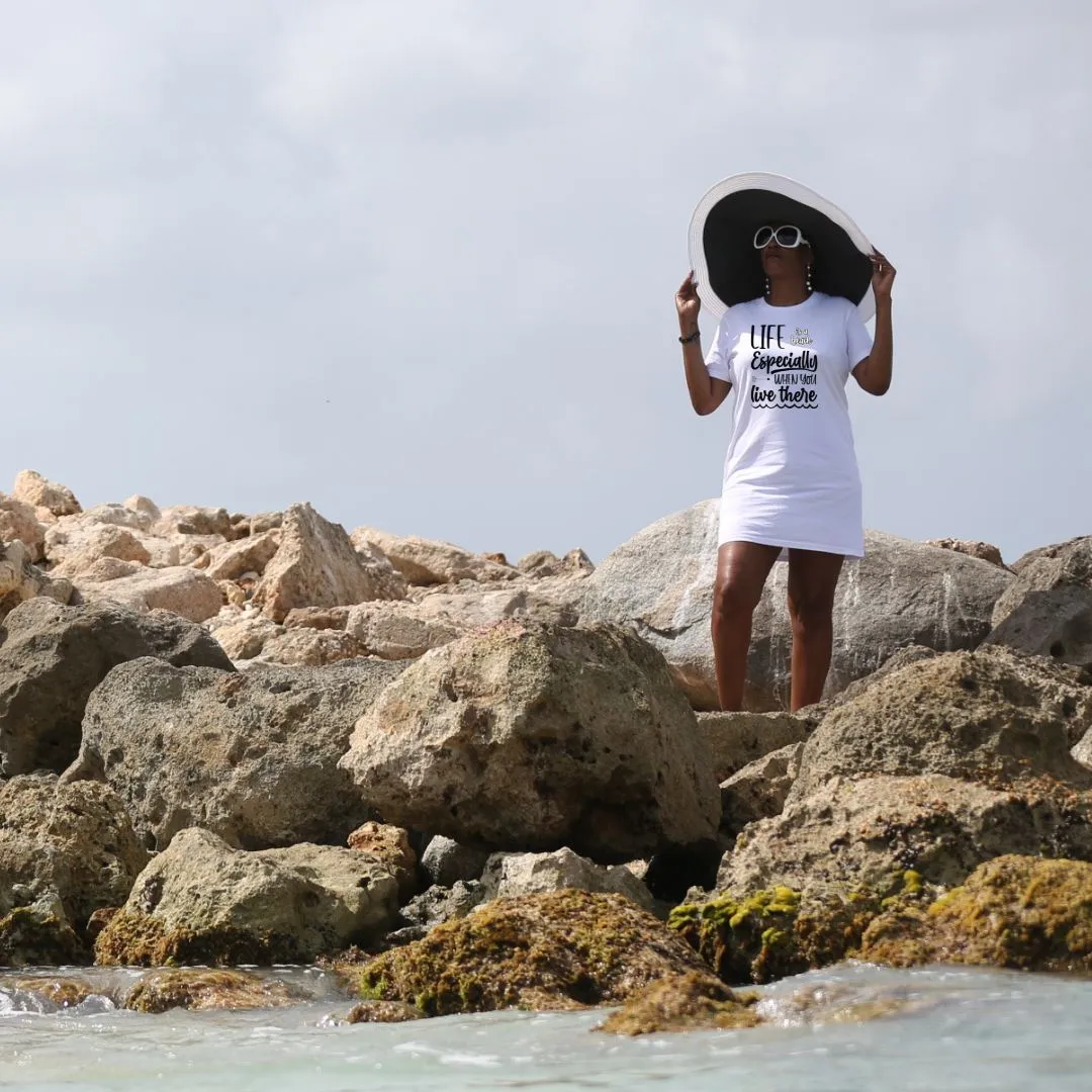 Life Is A Beach Especially When You Live There Organic Cotton T-Shirt Dress