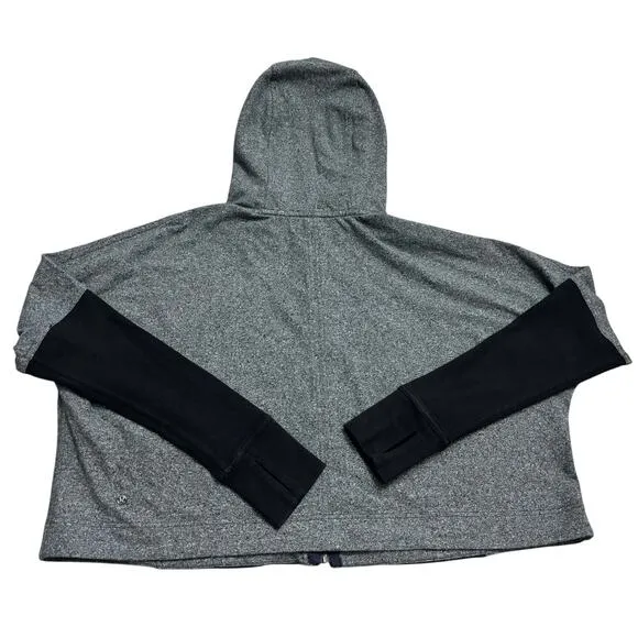 Lululemon Size 10 Full Zip Front Cropped Hooded Athletic Jacket Black Gray Sport