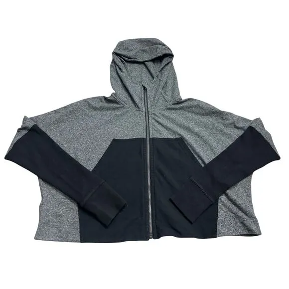 Lululemon Size 10 Full Zip Front Cropped Hooded Athletic Jacket Black Gray Sport